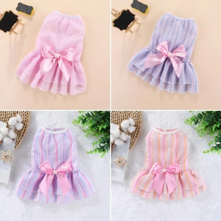 Welpen vertikal gestreiften Schmetterling Rock Sommer Haustier Rock Prinzessin Hund Hochzeitskleid Shih Tzu Katze Kleidung XS