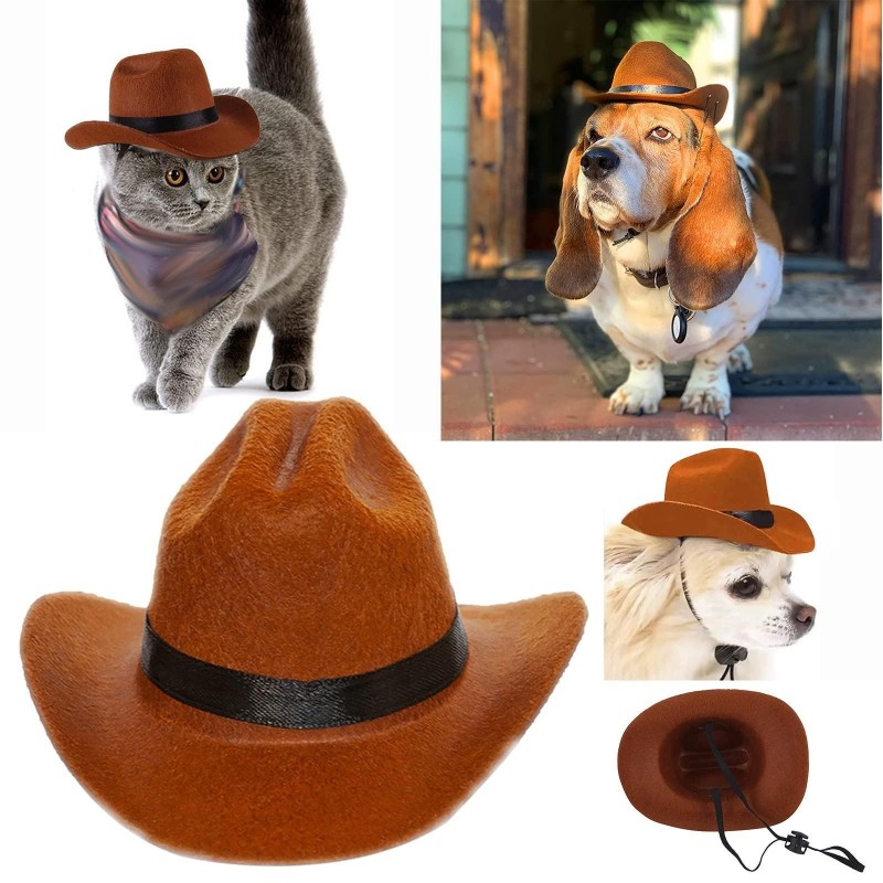 Haustier-Hundekatze-Cowboyhut, Cowboy-Kleidung, Welpe, verstellbarer Hut, geeignet für kleine Hunde und Katzen, Geburtstagspa