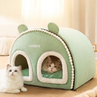 Katzennest für Herbst und Winter mit doppelten Öffnungen, halbgeschlossenes Familien-Jurtenzwinger für mehrere Haustiere, war