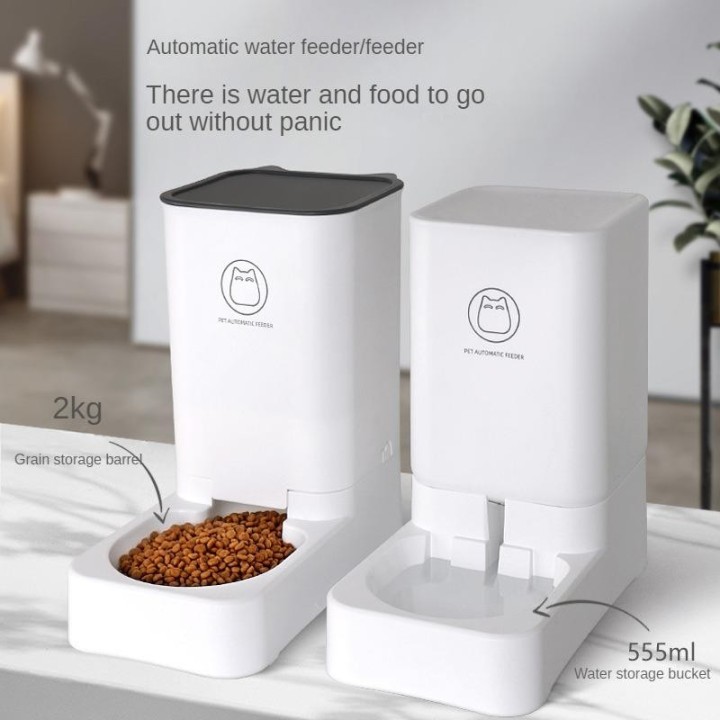 Automatische Futter- und Wasserspender für Haustiere, 2-in-1, automatischer Futterspender und Wasserbrunnen für Hunde und Kat