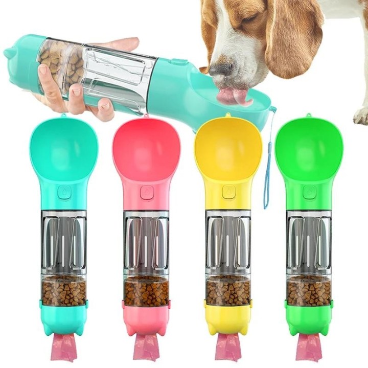 300 ml tragbare Multifunktions-Wasserflasche für Hunde, Futterspender für große Hunde, 3-in-1 Kotspender, Welpen-Haustier-Rei