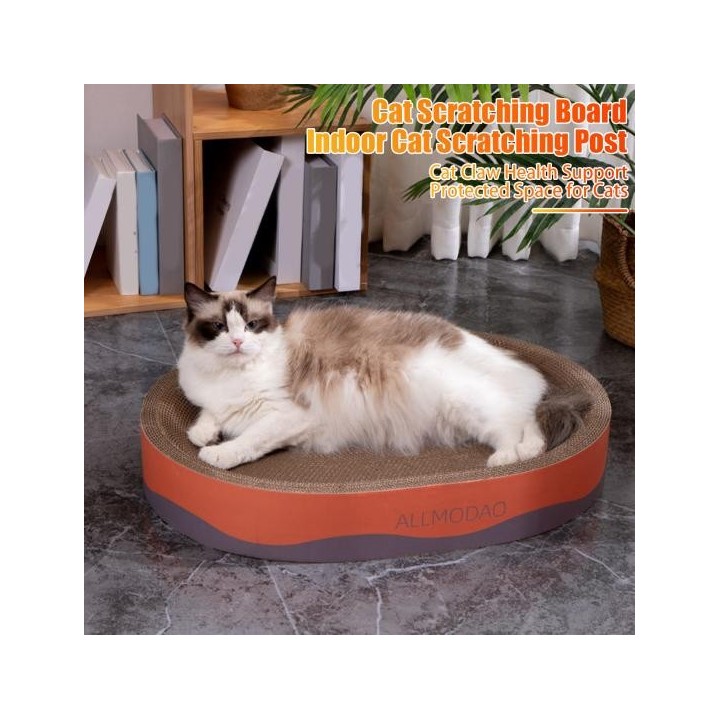 Katzenkratzbrett, ovales Katzenkratzbett aus Karton, große Katzenschleifklauen-Lounge, Kratzunterlage, Schüssel für Hauskatze