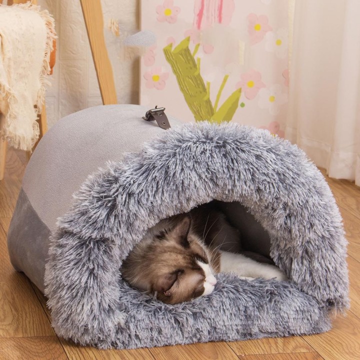 Geschlossenes warmes Hundebett für kleine mittelgroße Hunde, faltbar, wasserdicht, Hundehöhle, abnehmbarer Katzennestkorb, He