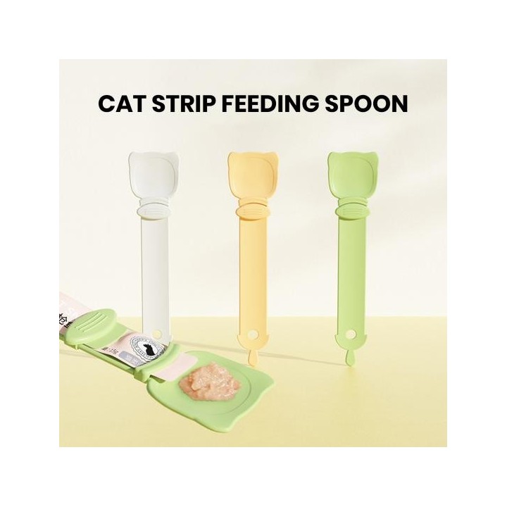 Katzenstreifen-Futterspender, sauberer Löffel, einfaches Zusammendrücken mit Kartenschlitz, verhindert Verschwendung, Katzen-