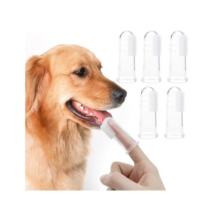 5-teiliges Haustier-Zahnbürsten-Set aus Silikon, Fingerzahnbürste für Hunde, Katzen, kleine, mittelgroße und große Rassen, Za