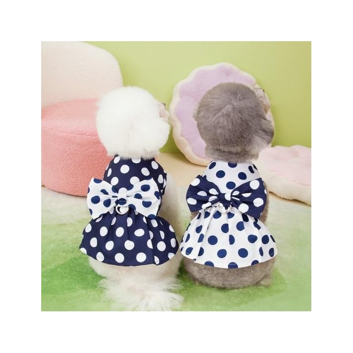 Kleid im Weste-Stil für Haustiere, Hunde- und Katzenrock, gepunktetes Muster, Schleifendekor, Sommerkleidung, atmungsaktiv, s