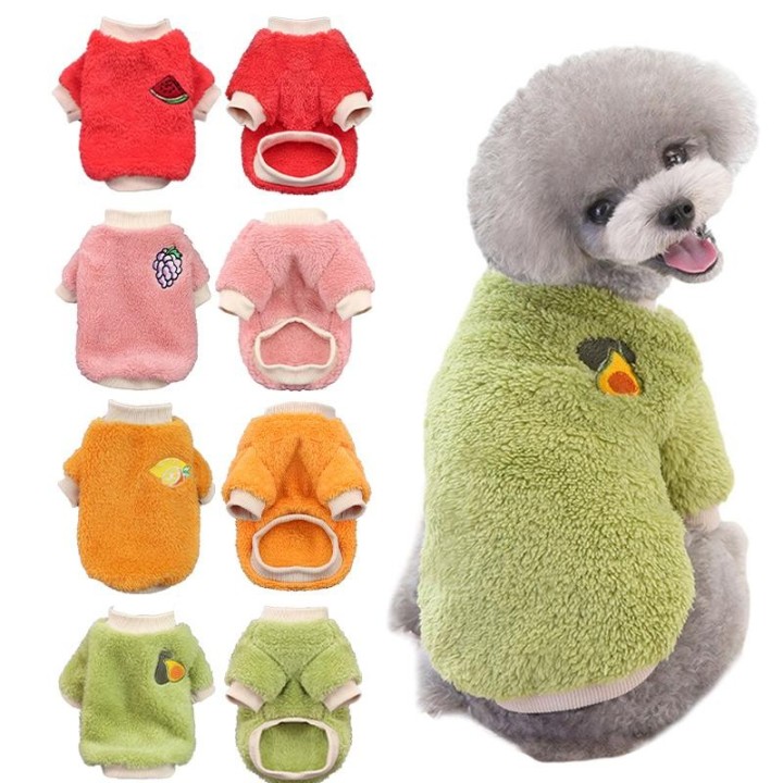 Plüsch-Winterkleidung für Haustiere, süßes Fruchtmuster, verdickte warme Hundeweste für kleine und mittelgroße Hunde, weiche