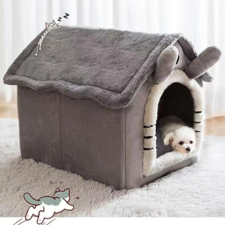 Weiches Bett, Tiefschlaf-Winterhaus für kleine Hunde mit abnehmbarem Kissen und geschlossenem Haustierzelt für Kätzchen, Welp