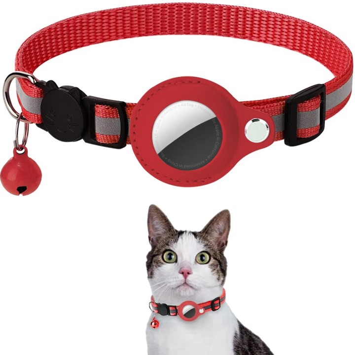Katzenhalsband mit Schutzhülle für Airtag Anti Lost Locator Tracker Hundezubehör Reflektierende Haustierhalsbänder rot