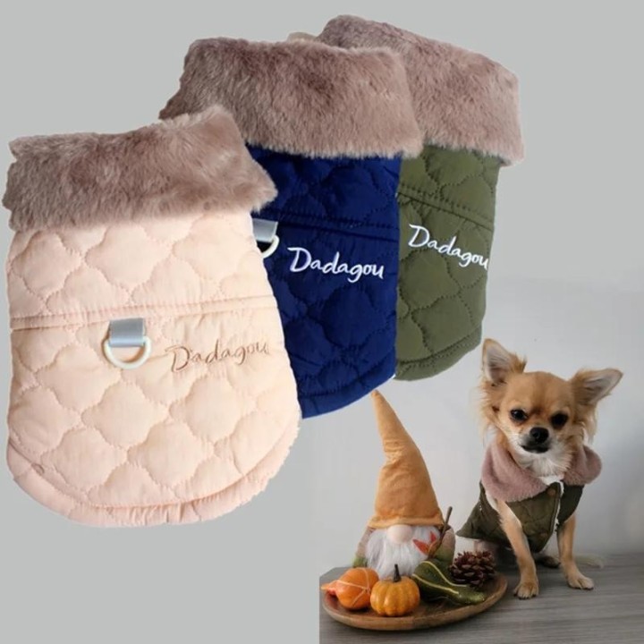 Winter-Haustier-Hundejacke, warme Kleidung für kleine Hunde, Mantel, Weste mit Pelzkragen, Baumwolle, Haustier-Outfits für Fr