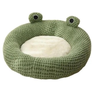 Plüsch warme grüne Katzen- und Hundebetten, Nistkorb, Froschform, Cartoon-Katzenhüttenbetten, Haustierzubehör 50cm Diameter