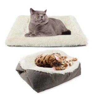 Lange quadratische Plüschdecke für Haustiere, Nest, Katzenkissen, bequeme Schlafhütte, dicke Haustiermatte, zusammenklappbare