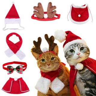Weihnachtsmütze für Hunde, Schal, Weihnachtsmann, Kostüm für Hunde und Katzen, Mütze, warmes Haustier-Cosplay-Kostüm, Weihnac