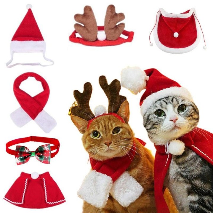 Weihnachtsmütze für Hunde, Schal, Weihnachtsmann, Kostüm für Hunde und Katzen, Mütze, warmes Haustier-Cosplay-Kostüm, Weihnac