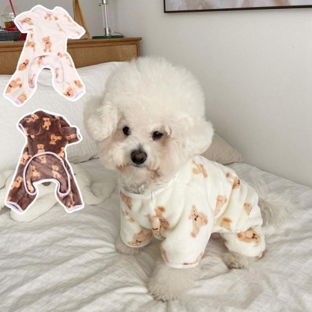 Haustier-Plüsch-Overall, Herbst-Winter, mittelgroße und kleine Hundekleidung, warmes Fleece, süßer Pyjama, Kätzchen, Welpe, s