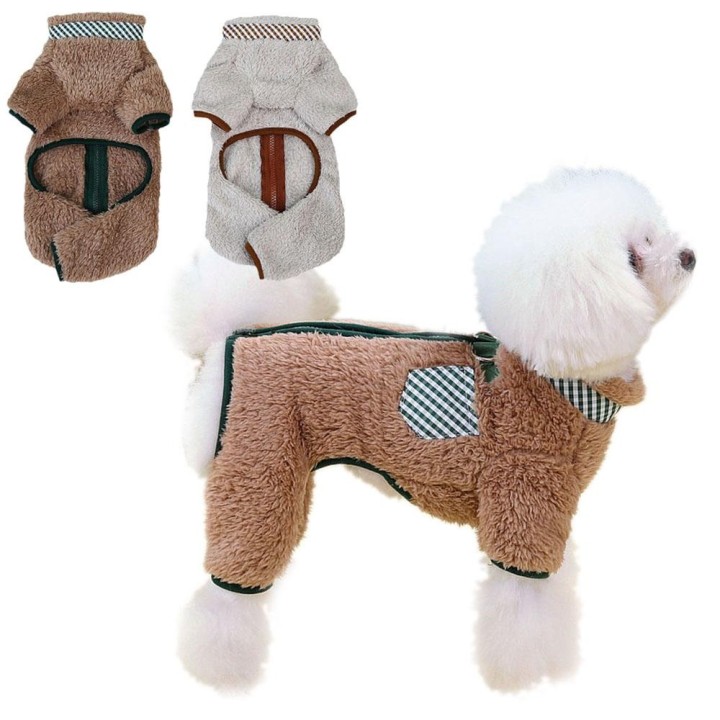 Hunde-Overall, Mantel, Winter, warme Haustierkleidung aus Plüsch für kleine Hunde, Welpen-Pyjama mit Doppel-D-Ringen, Chihuah