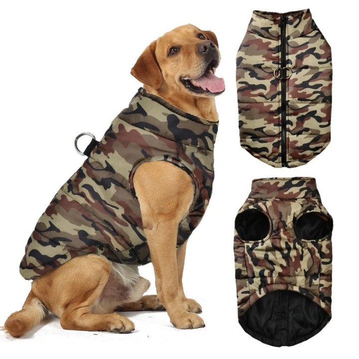 Camouflage-Jacke für große Hunde, Mantel für mittelgroße und große Hunde, winddichte Weste mit Reißverschluss, Kleidung für F