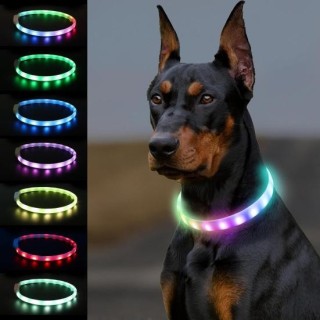 Hundehalsband, schneidbar, verstellbare Größe, Blinkmodi, regenfest, LED, USB wiederaufladbar, weiches Silikon, leuchtendes H