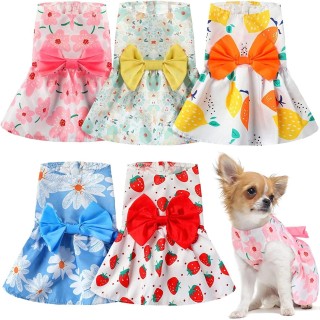 5 Stück Hundekleider für kleine Hunde und Mädchen, Blumen-Welpenkleider, Prinzessinnen-Schleifen-Sommerkleid L bunt