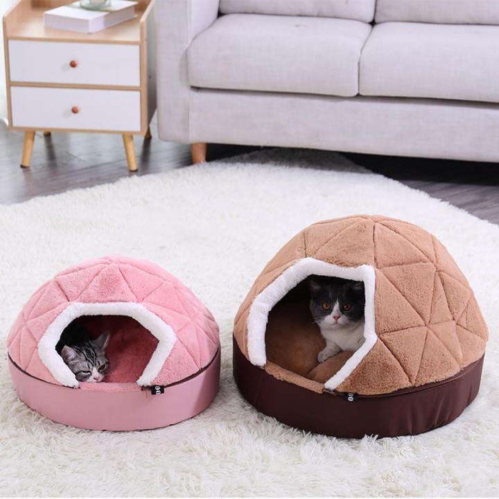 HOOPET Warm Cat Bed House  Bed for cat puppy Disassemblability Windproof Pet Puppy Nest Shell Hiding Burger Bun for Winter S