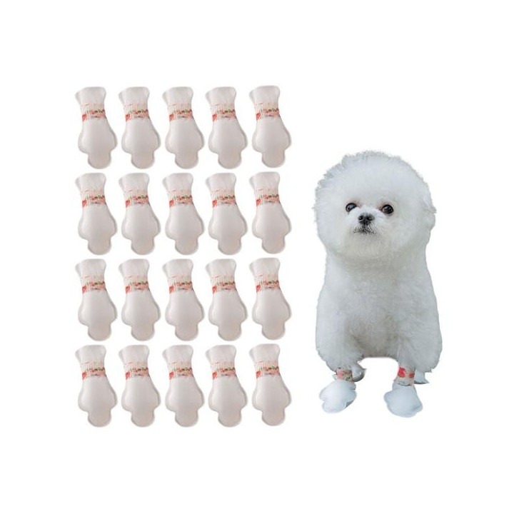 20 Stück Einweg-Hundeschuhe zum Schutz der Pfoten, verstellbare Riemen, rutschfeste Sohlen, wasserdicht, atmungsaktiv, Fußbed
