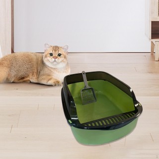 Katzenstreu Box Haustier Toilette Sand Container Tablett große Kapazität Siebpfanne halb geschlossen grün