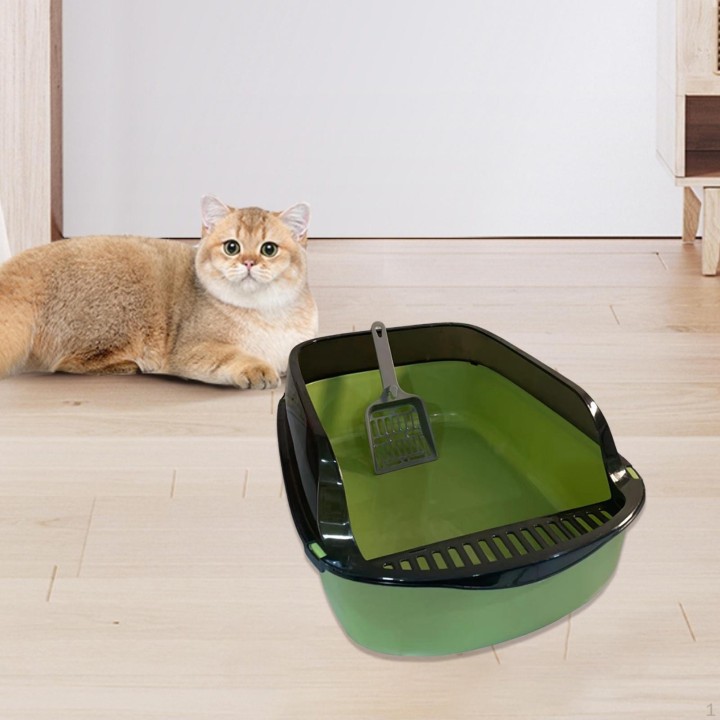 Katzenstreu Box Haustier Toilette Sand Container Tablett große Kapazität Siebpfanne halb geschlossen grün