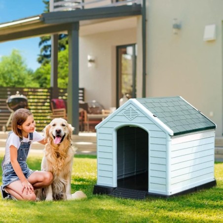 Große Hundehütte für draußen, Hundehütte aus Kunststoff mit Belüftungsöffnungen und Bodennägeln, isolierter, wasserfester Wel