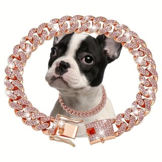 1 Stück Hundehalsband mit Kette, Diamant, kubanische Kette, Hundehalsband, 13 mm breit, Hundehalskette, Metall, Katzenkette,