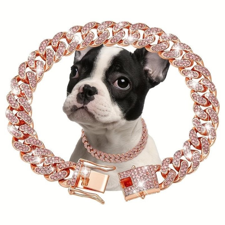1 Stück Hundehalsband mit Kette, Diamant, kubanische Kette, Hundehalsband, 13 mm breit, Hundehalskette, Metall, Katzenkette,