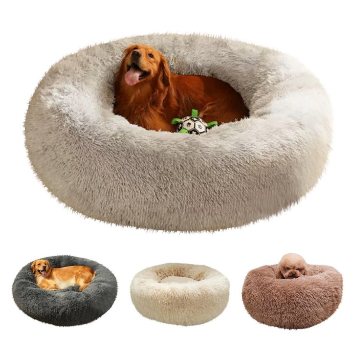 Abnehmbares und waschbares Hundebett aus Plüsch, rundes Katzenbett, Haustierbett, Heimtierbedarf One Size