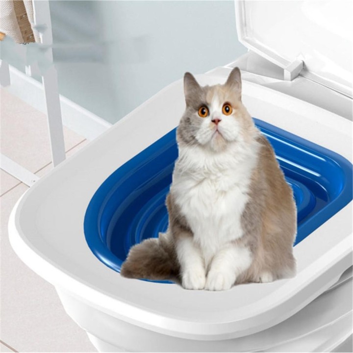 Haustier-Katzentablett, weißes Tablett + innere Schiene, 2-teiliges Set, WC-Trainer anstelle der Katzentoilette als Ersatz On