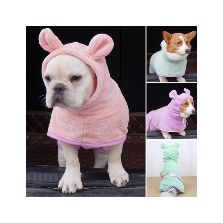 Bademantel für Haustiere, Handtuch, Korallenvlies, sehr saugfähig, mit Kapuze, Kordelzug, schnelltrocknend, groß, mittel, kle