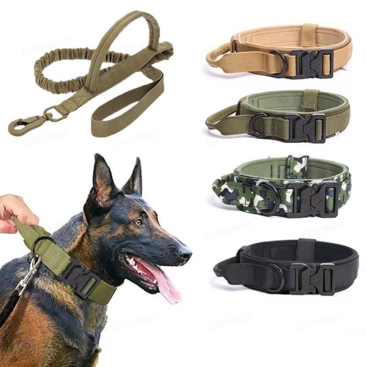 Taktisches Hundehalsband und Leine für Haustiere, militärisch verstellbar, robuste Nylonleinen für mittelgroße und große Deut
