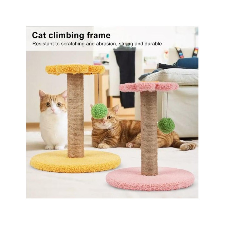 Katzenklettergerüst, Blumenform, lindert Langeweile, natürliches Sisal, stabiler Kätzchen-Kratzturm, Heimtierbedarf rosa