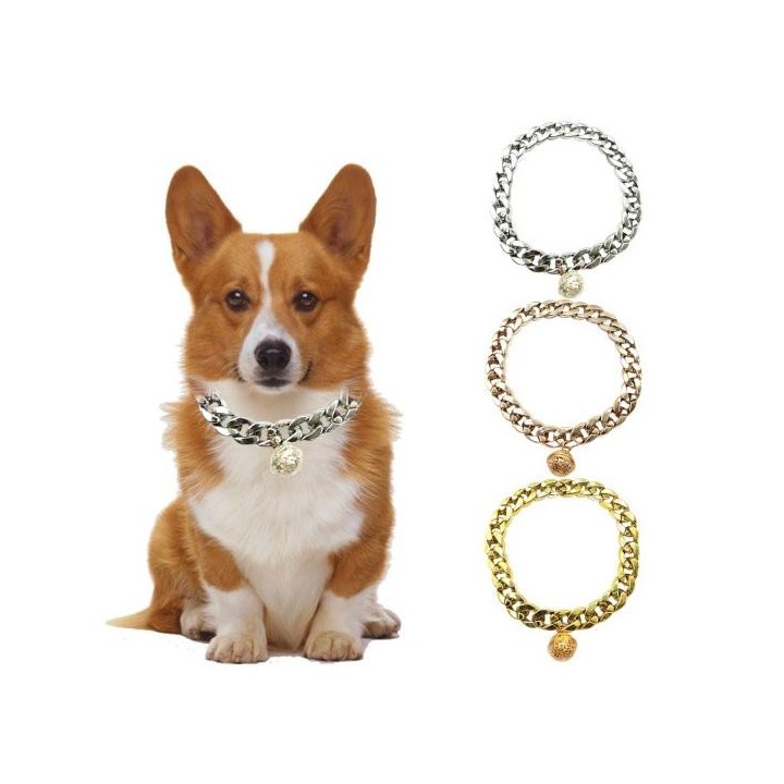 Haustier-Halskette, knackige Glocke, glänzender Kunststoff, für Katzen und Hunde, goldene Kette, Halskette, Halsband, täglich