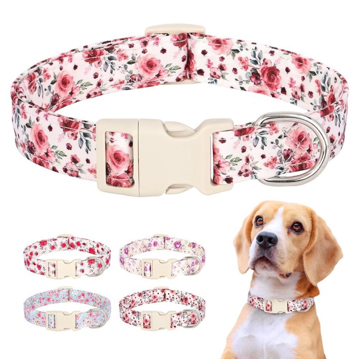 Hundehalsband aus Nylon, verstellbar, mit Blumenmuster, für kleine, mittelgroße und große Hunde, Chihuahua, Mops, Heimtierbed