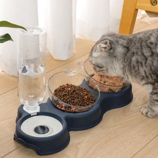 Haustier-Katzennapf, automatischer Futternapf, 3-in-1-Napf für Hunde und Katzen, mit Wasserbrunnen, Doppelnapf zum Trinken, e
