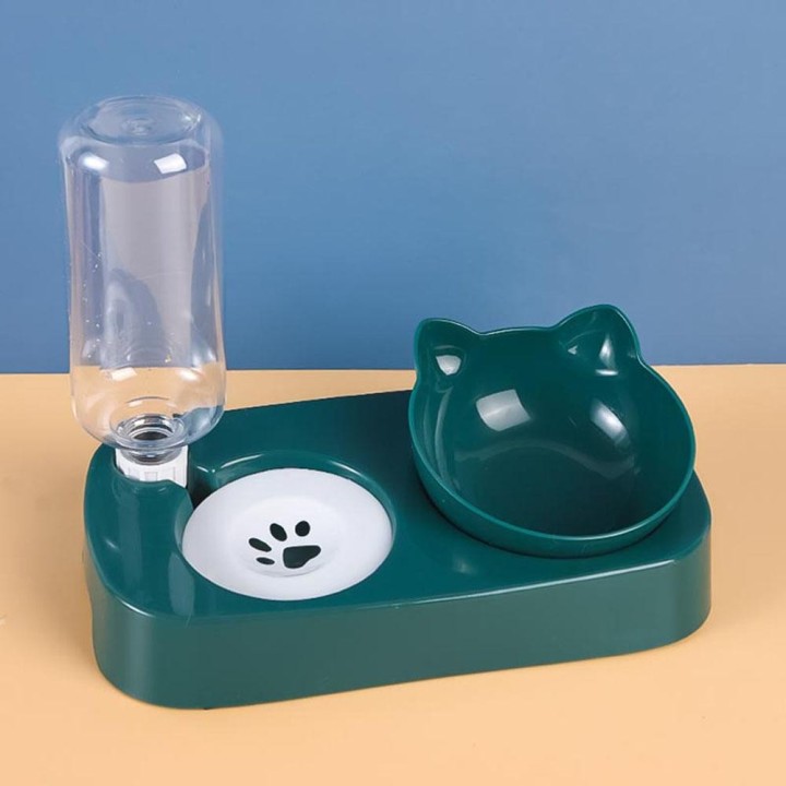 Doppelte Katzennäpfe mit Ständer Automatischer Wasserspender Futternapf für Hunde und Katzen 2-in-1 Spritzwassergeschützter W