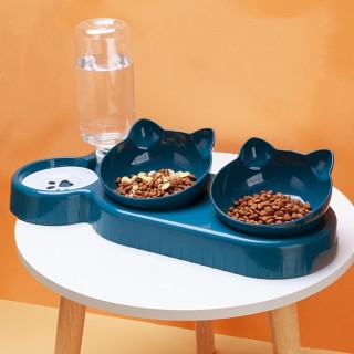 Dreifach-Katzennäpfe 15° Neigung 3-in-1 Wasserfutternäpfe Katzen-Doppelfutternäpfe mit automatischer Wasserflaschenschüssel K