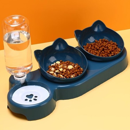 Automatischer 3-in-1-Futternapf für Haustiere mit geneigtem Design und Schwerkraft-Wasserflasche zum Schutz des Halses – idea