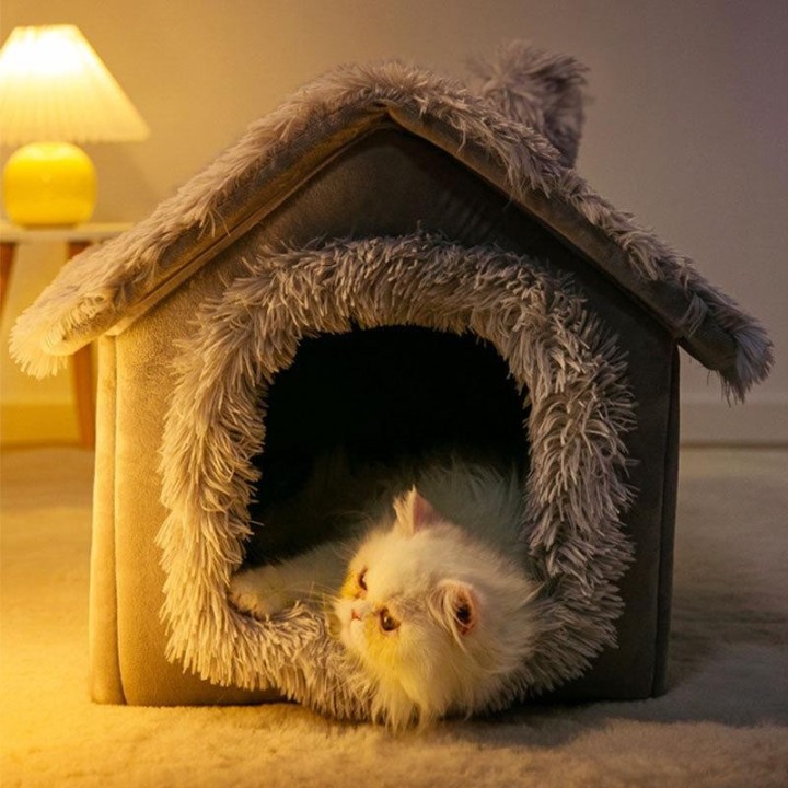 Winter-Katzennest, Haustierhaus, komplett geschlossen, warmes Katzenvilla-Nest, kleine und mittelgroße Hundehütte, faltbares