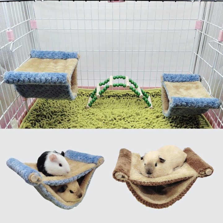 Holz Frettchen Ratte Plüsch Warme Haustier Schlafsack Hamster Käfig Haustier Hängematte Eichhörnchen Betten S blau