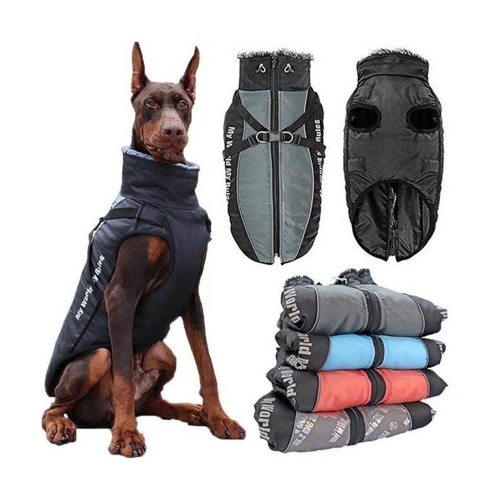 Kleidung für große Hunde, wasserdichte Weste für große Hunde, Herbst-Winter, warmer Pelzkragen, Hundemantel für französische