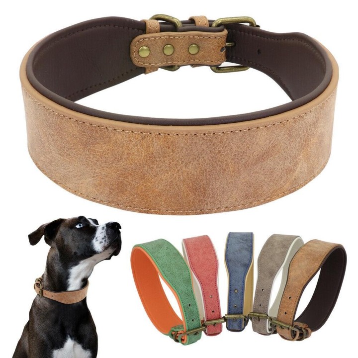 Breites Hundehalsband aus Leder, groß, bestes vollnarbiges, robustes Hundehalsband, langlebig L:17"-20.5" rosa