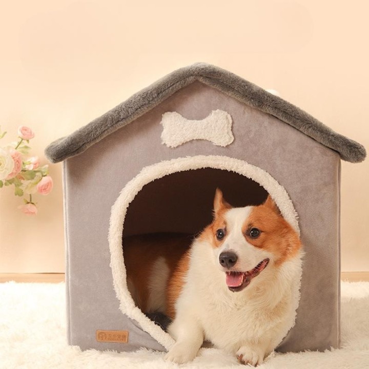 Hundehütte Hundebett Haustiernest Abnehmbares und waschbares Haus Vierjahreszeiten-Universalnest Geschlossenes Zelt Hundehütt