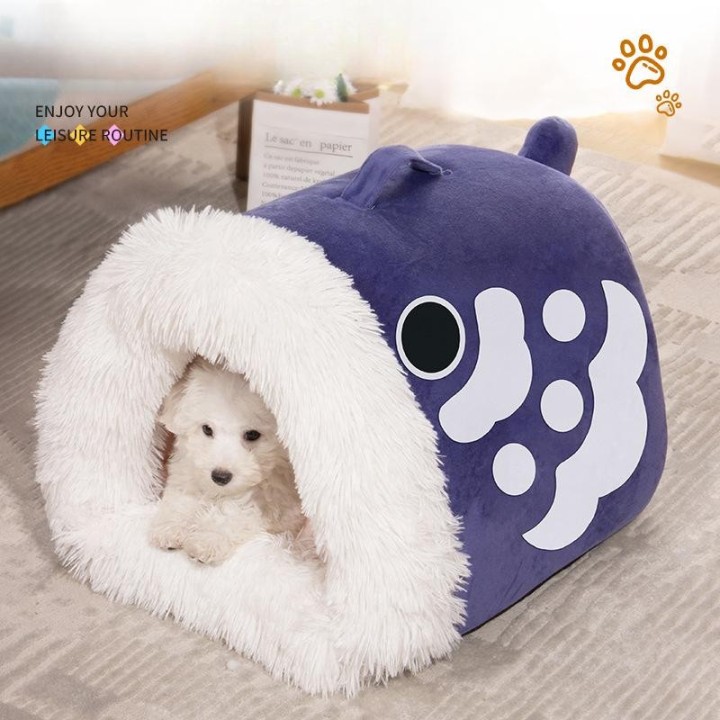 Hundenest und Katzennest, bequemes Herbst- und Winternest mit kleinem Fischgriff, süßes, warmes und verdicktes Haustiernest,