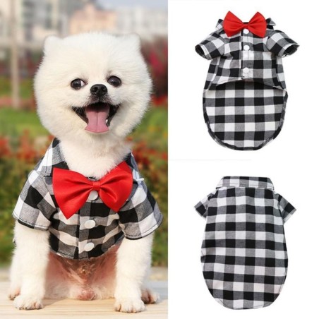 Gentleman Hund Weiche Freizeitkleidung Kariertes Anzughemd Hochzeitsanzug Formelles Hemd für kleine Hunde Fliege Smoking Haus