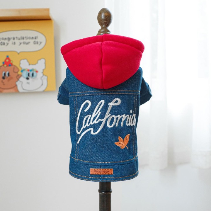 Weihnachts-Jeansjacke für Haustiere, Kapuzenmantel für Hunde, Katzenkleidung, hübsche Jeansjacke, Herbst- und Winter-Hundekle
