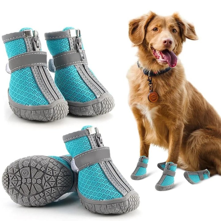 Mesh-Silikon-Hundeschuhe, langlebig, reflektierend, atmungsaktiv, Hundestiefel mit weicher Sohle für kleine Hunde, rutschfest